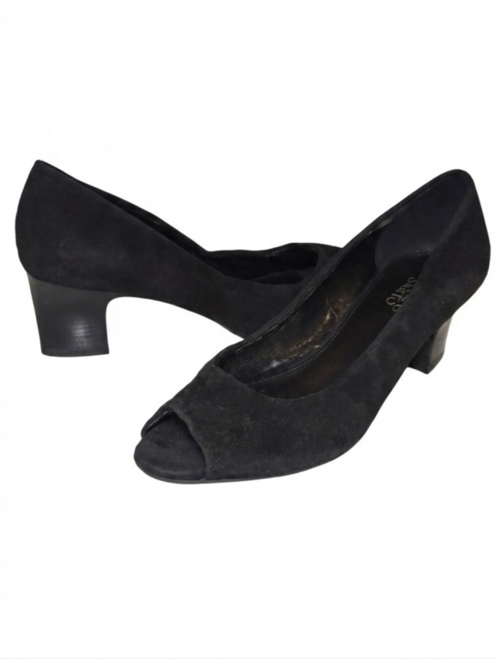 Franco Sarto Suede Leather Pumps Peep Toe Block Heels Black Womens Size 10 M